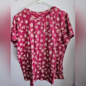 Style & Co. Red Palm Print Short Sleeve Top